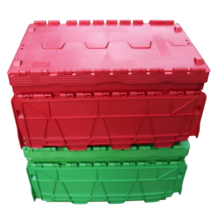 Stackable Plastic Moving Box Nestable Box Attached Lid Storage