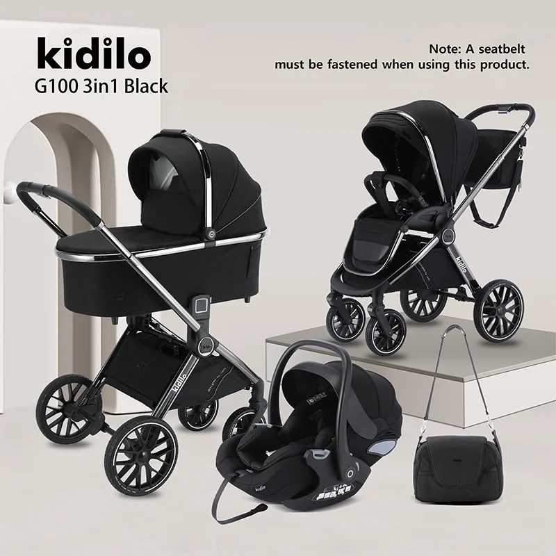 Kidilo 3in1 Landscape High Baby Stroller 3-in-1 Sleeping Basket with Two-Way Foldable One-Step Double Brake Walking Car Children