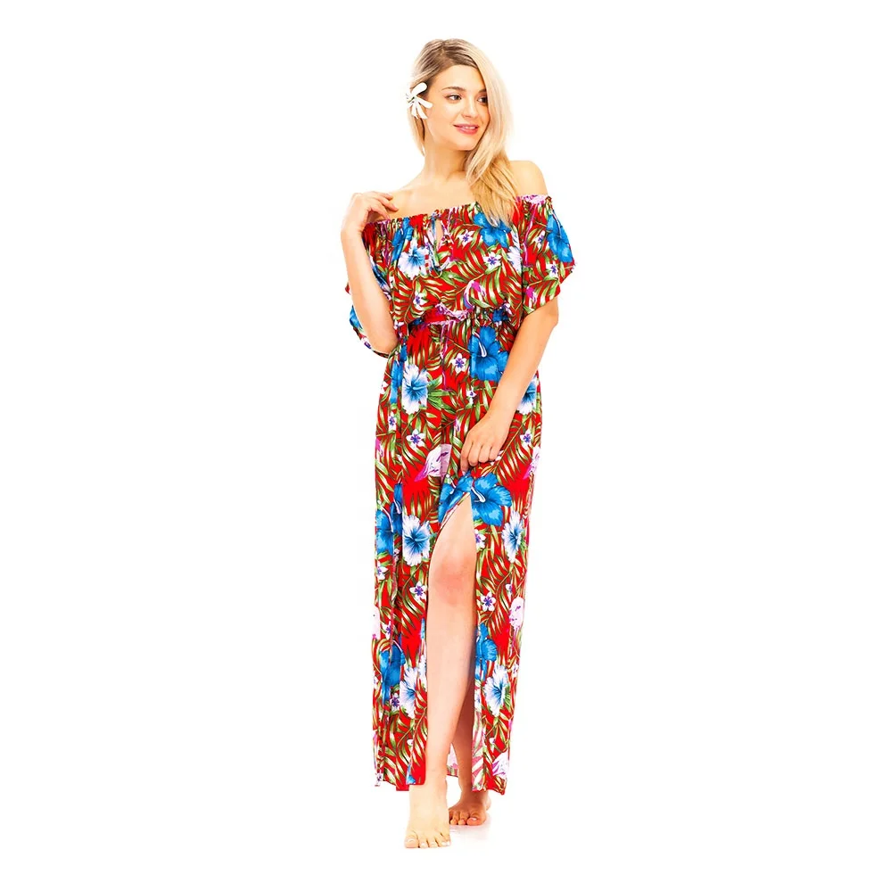 Wholesale New Bohemian Dress Tropical Printing Long Beach Dresses Rayon