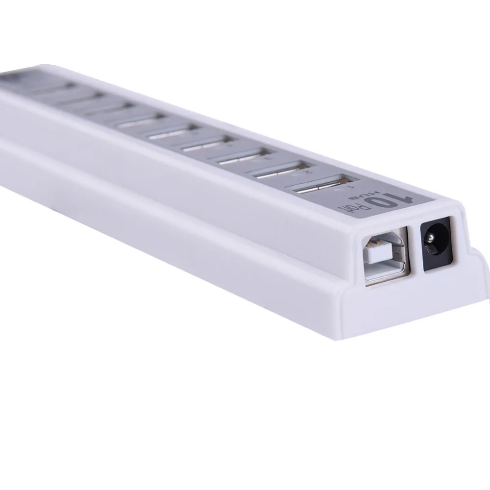 USB 2.0 Hi-speed 480Mbps 10 Ports USB Hub + Power Adaptor For PC Notebook Laptop with Retail Package