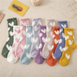 Women Cozy Winter Sleep Bed Socks Floor Home Fluffy Socks Coral velvet heart pattern fuzzy Christmas socks