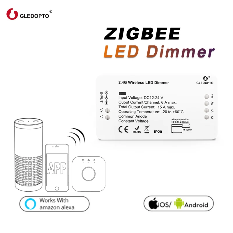 Zigbee Single Color Dimmer DC12~24V PRO Version LED Strip Controller Compatible with Amazon Echo App Remote Control