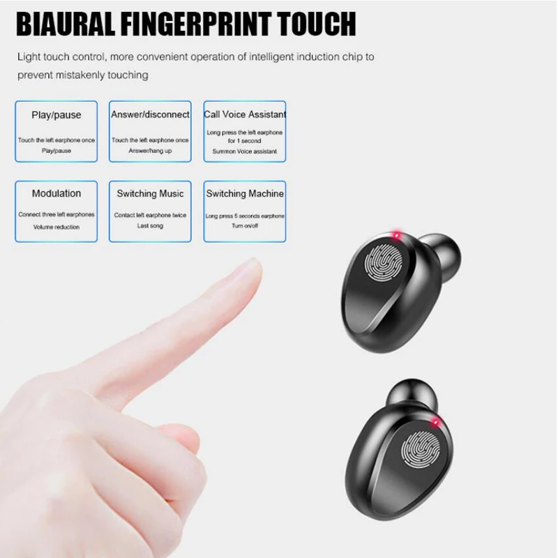 F9 TWS Wireless Earbuds Headphones Touch Button Bluetooth 5.0 Audifono TWS Headset HIFI Mini In-ear Waterproof Earphone