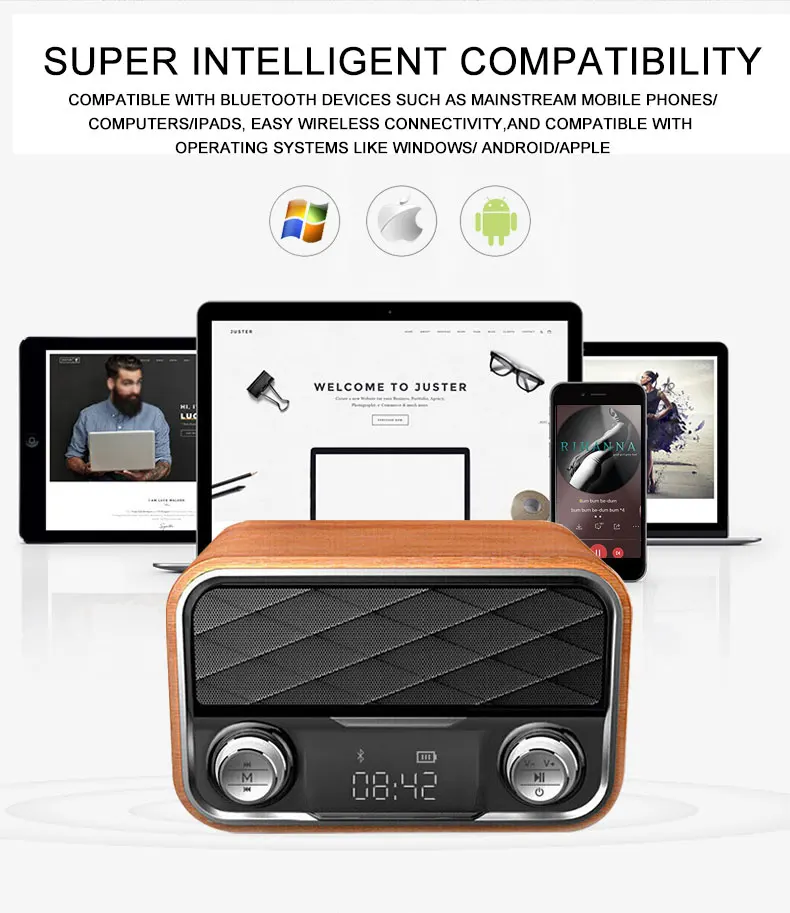 Hand-free TF Card Tabletop Alarm Clock Wireless Bluetooth Speaker With FM Radio - ANKUX.COM
