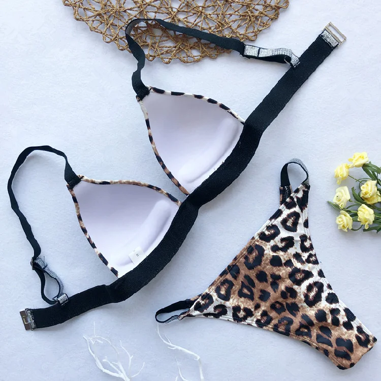 Sexy Two Piece Printed Leopard Thong Beachwear Mature Women Bikini Swimwear