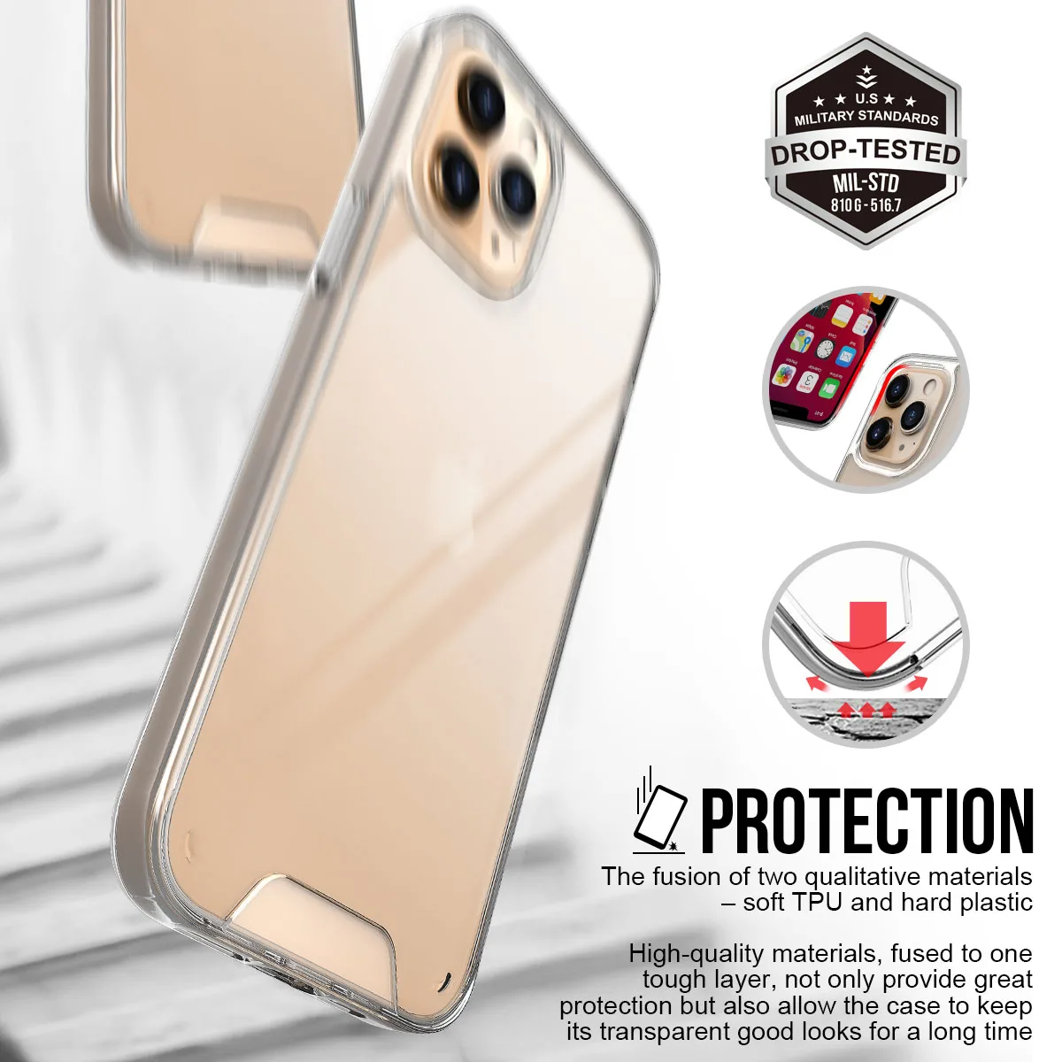 Mobile Phone Accessories Electroplating Pc & Tpu Clear Transparent ...