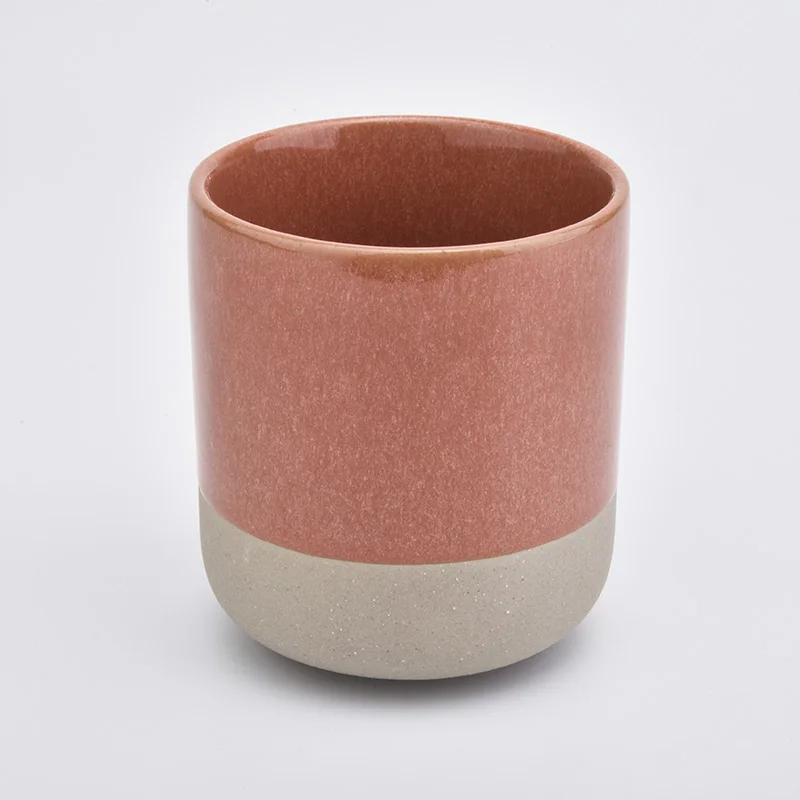 14 oz ceramic candle jars two tones glazed glossy red and matte soil color