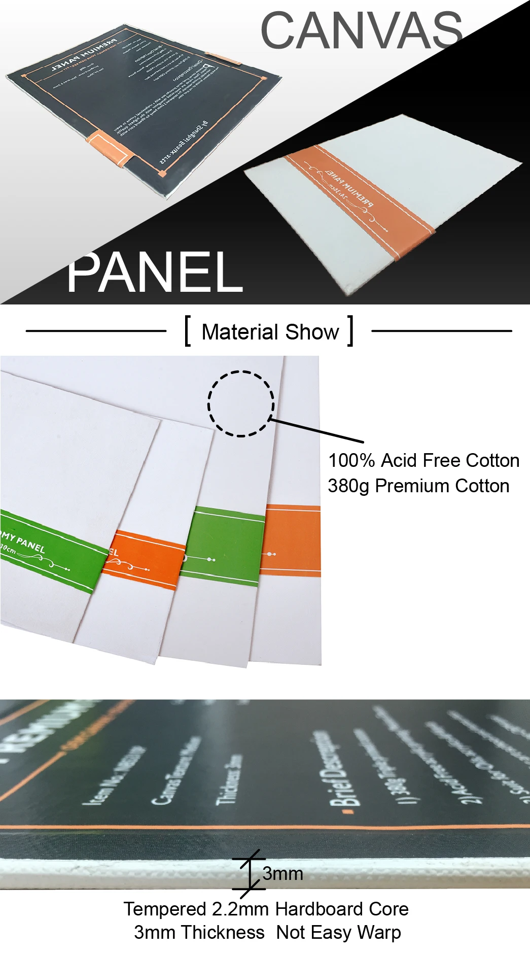 40x50cm 3mm Thickness 380g Canvas Board For Art Painting Canvas Panels