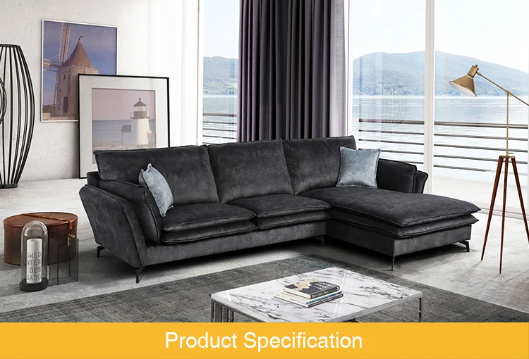 modern new design black fabric l shaped sleeper sofa
