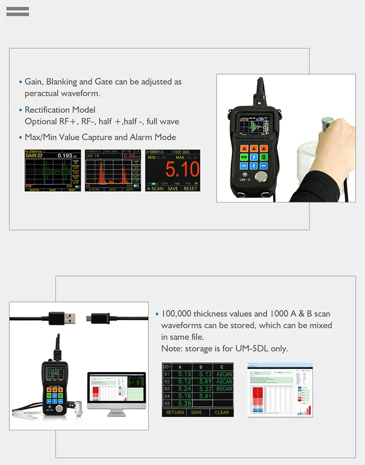 Yushi Um Dl Ndt Ab Scan Metal Ultrasonic Thickness Gauge In Coating