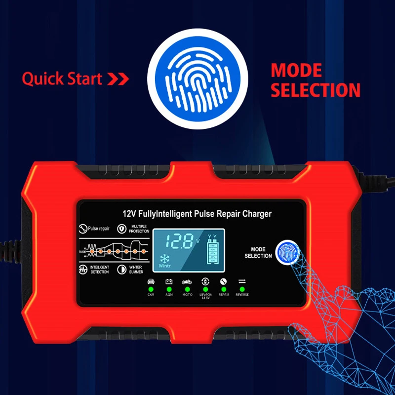 12V10A Intelligent Pulse Repair Multifunctional Charger with Integrated Lamp for Lead Acid Battery details