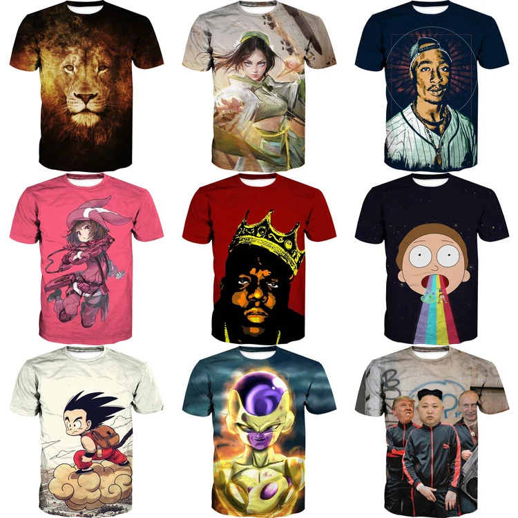 China Dropship Wholesale Camiseta Con 3D Anime Print Polyester Sublimation T-shirt Custom