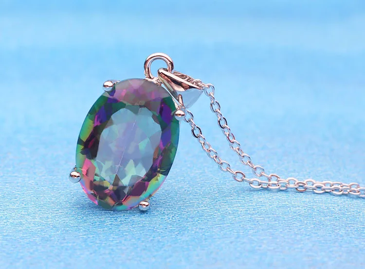 Oval 10*14 rainbow Mystic Fire Topaz Loose Gemstone 925 Sterling Silver  Pendant