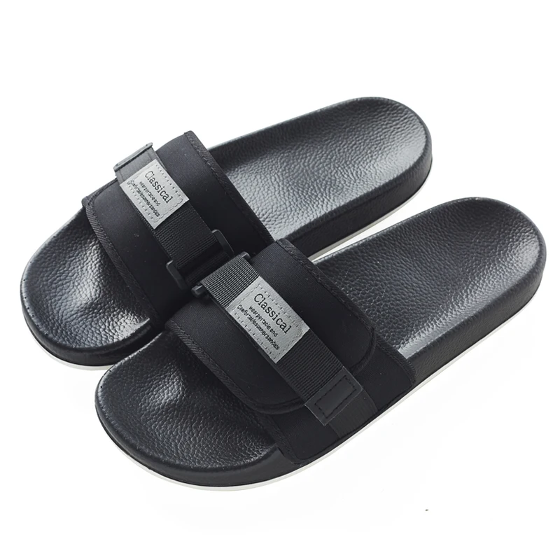 High Quality Plain Black Slides Slippers,Nice Hemp Buckles Design Mens ...