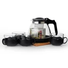 Drinkware Heat Resistance Plastic Lid Handle Tea Sets Pot Glass Teapot With Cups