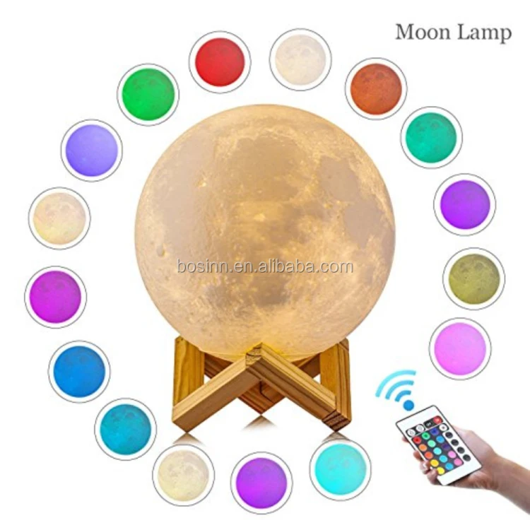 3D Printing Moon Lamp Moonlight LED Night Lunar Light Touch Color Changing 7.1" 
