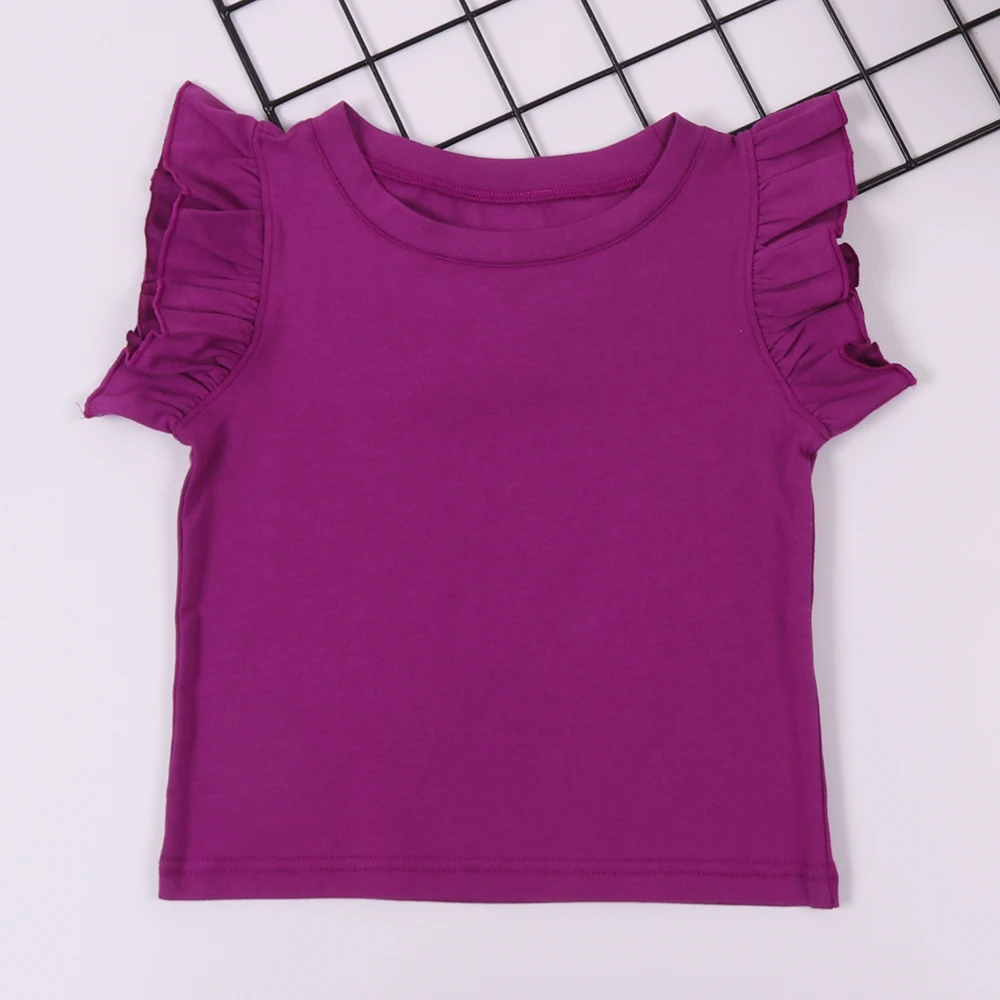 Toddlers Ruffle Tee Shirts Plain Baby Kids Causal Top Shirts Solid Color Summer Little Girls