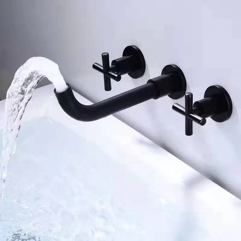 Wall Mounted Antique Copper Bathroom Water Taps Separate Basin Faucet