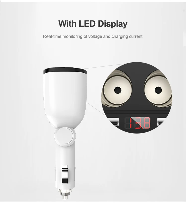 Universal 12V 24V DC 5V 3.1A Fast Charge Cigarette Lighter Adapter Dual USB Car Charger With 2 Cig And Voltage Screen Display