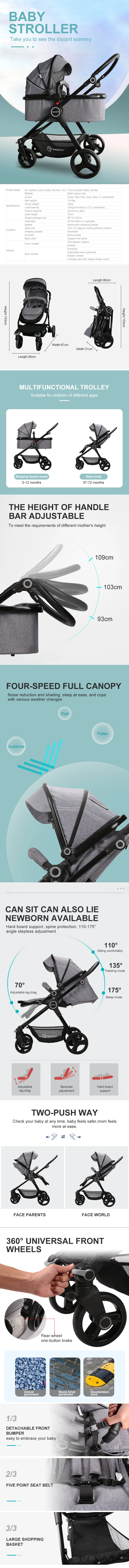 brand baby stroller 3 in 1 leather baby prame europe baby