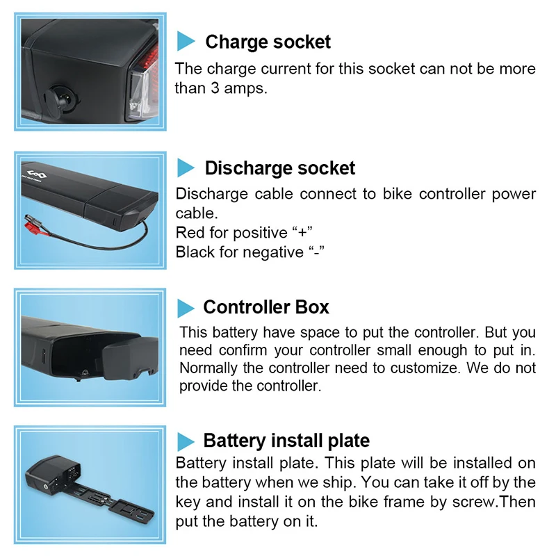 UPP brand Charging function rear rack style battery 36v 10ah Lithium ion electric bike battery