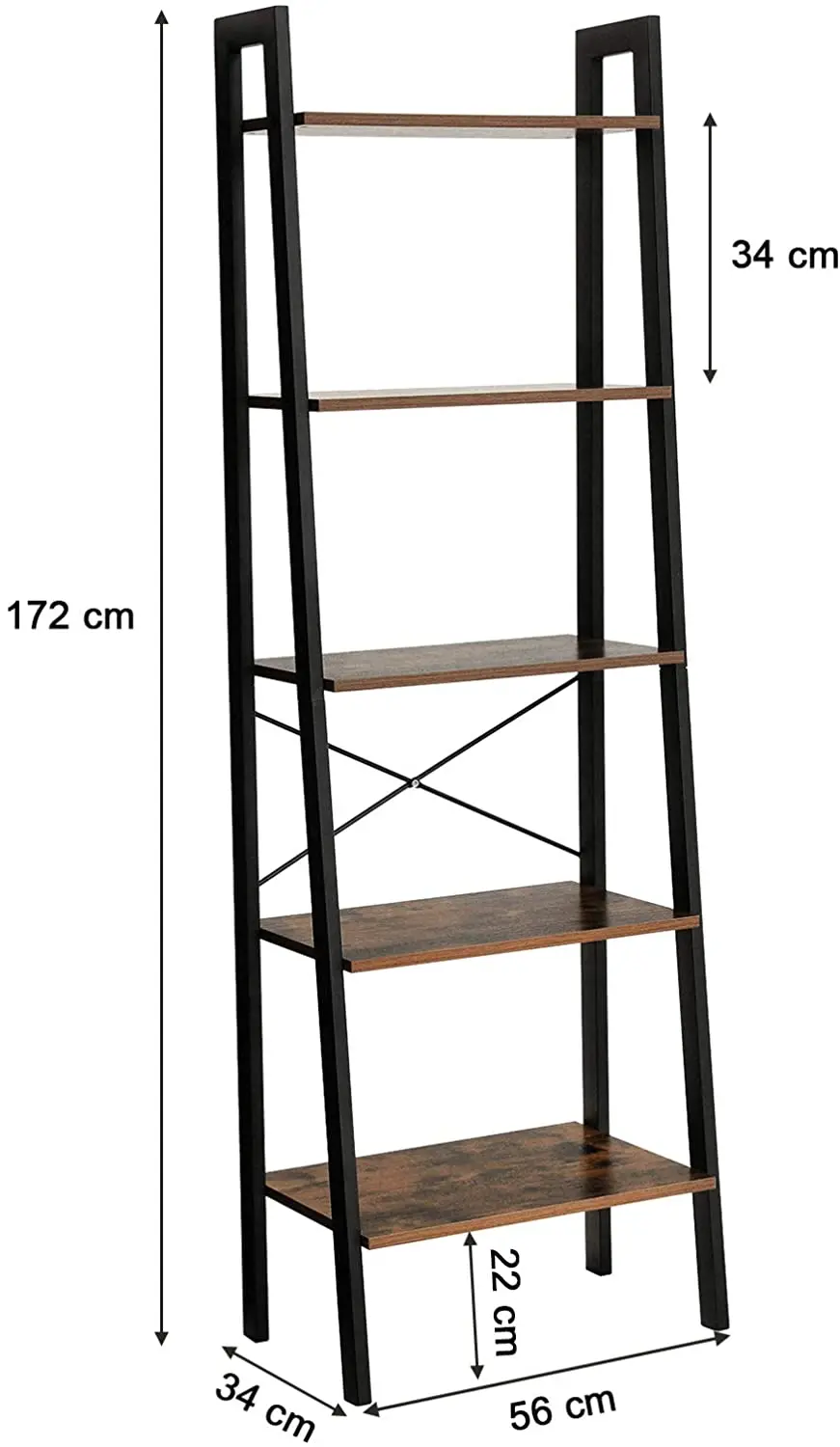 Industrial Design Bookcase 5 Tier Ladder Shelf For Living Room Kitchen