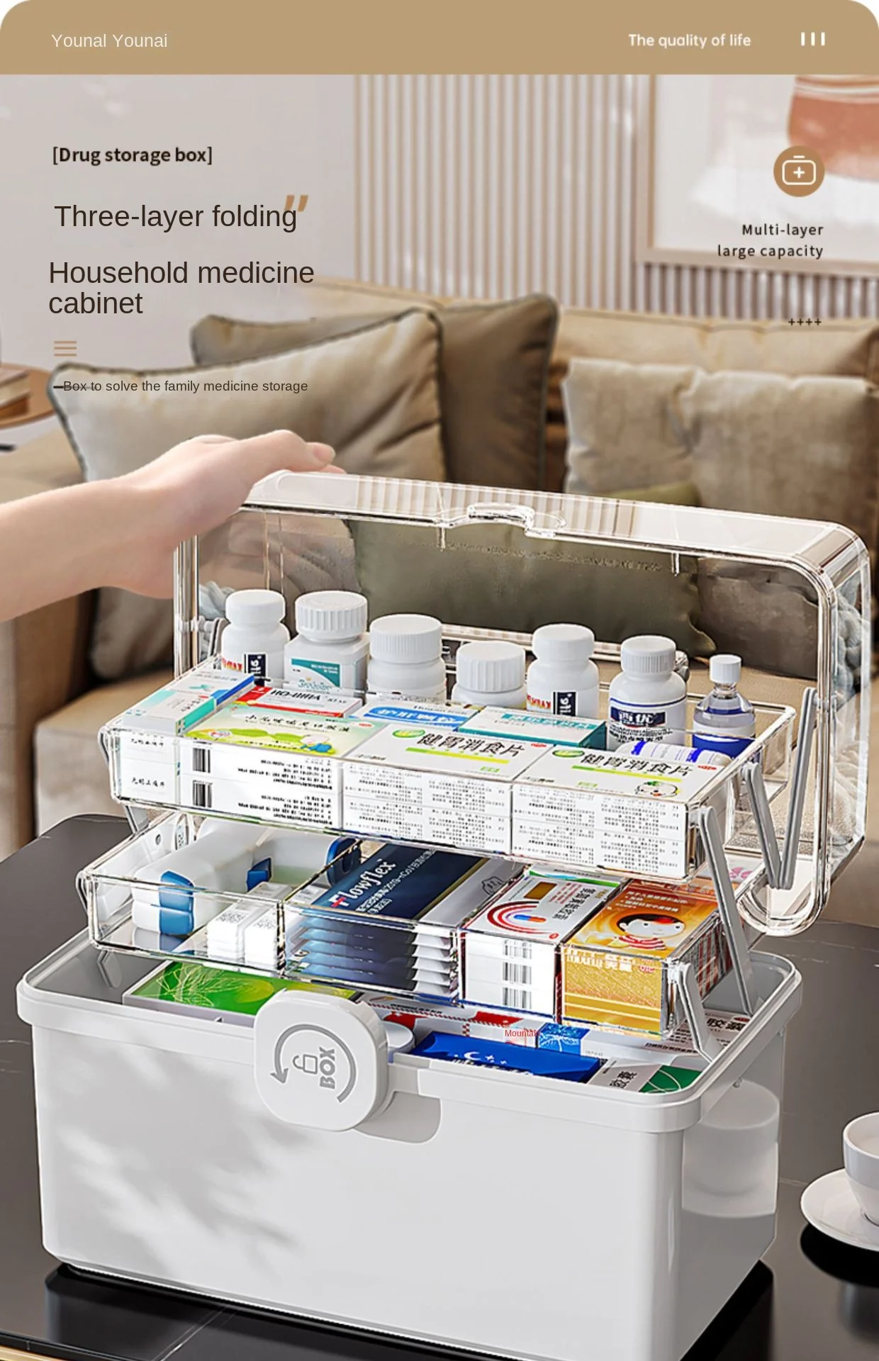 Golden Cat Large Capacity PP Medicine Box Household Multi-Layer Storage Bin Superior Classification System for Food Medical Kit