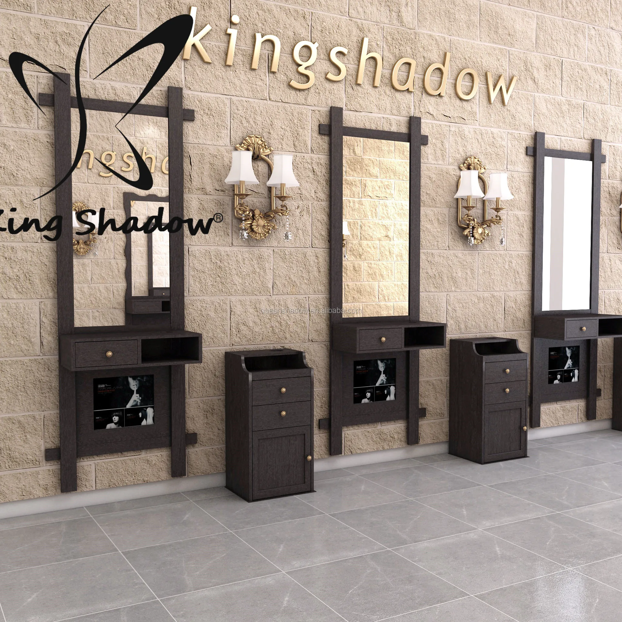 Wooden Barber Station Mirror Package Salon Styling Stations For Hair