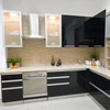 Contemporary Shining Kitchen Cabinet Smooth Finshes Glass Door Kitchen Design Handleless Kitchen Furniture