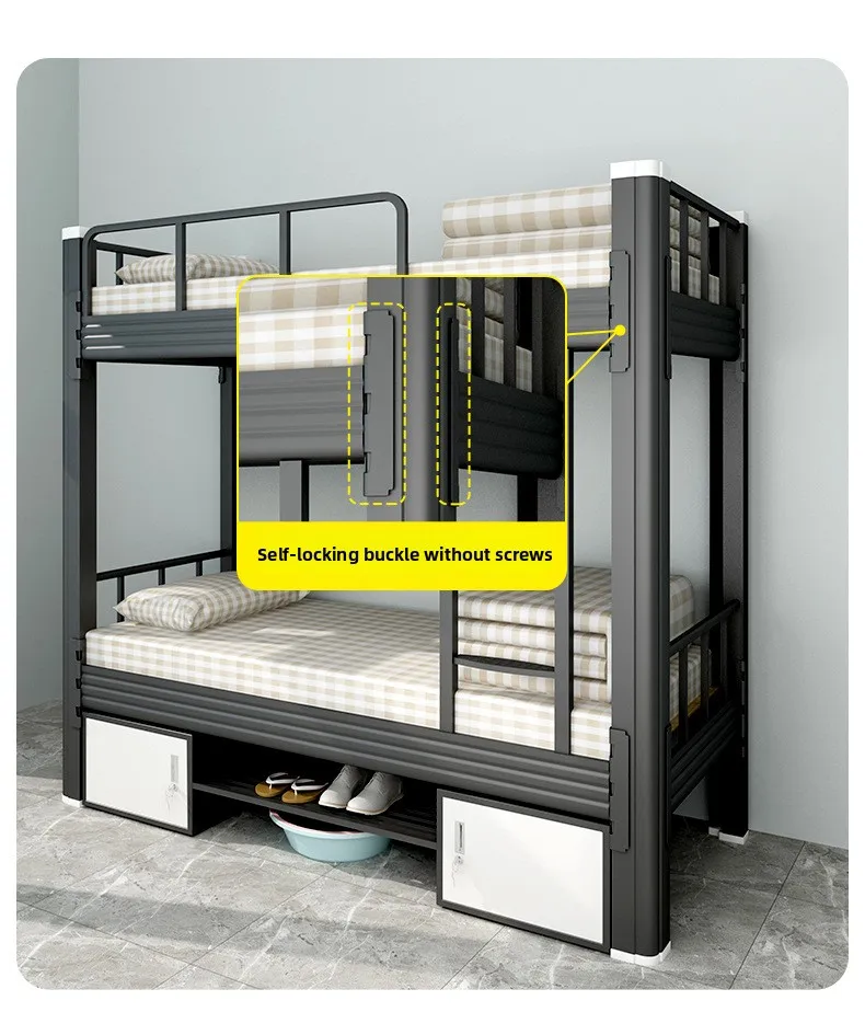 product durable metal bunk bed with ladder soft modern design for school dormitory or home use budget friendly option-2