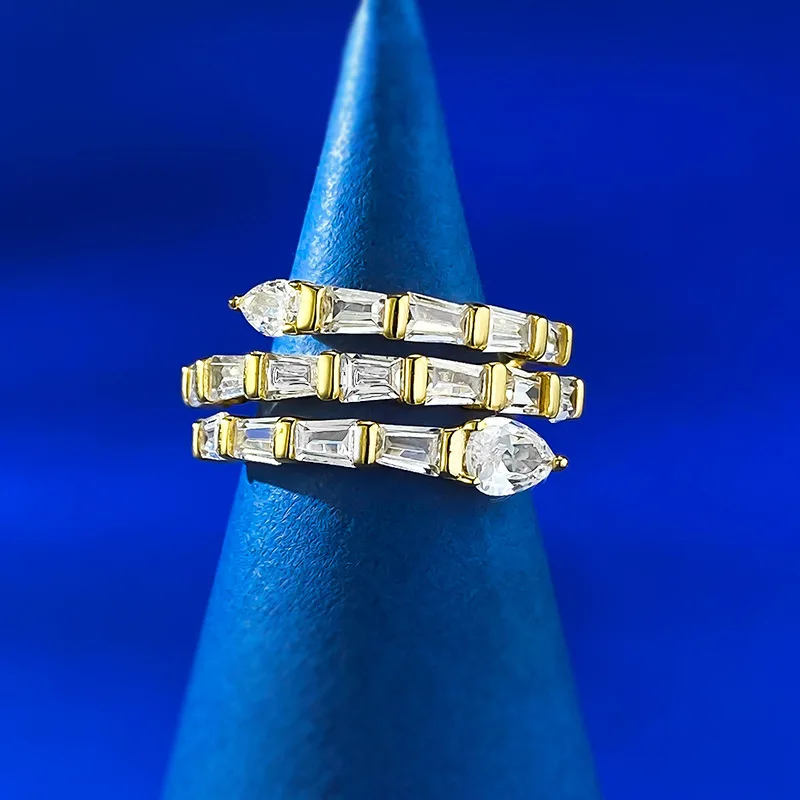 S925 Silver Snake-Shape Ring with Lab Diamond and Pearl Gold Plated Religious Trendy Jewelry for Women for Engagement
