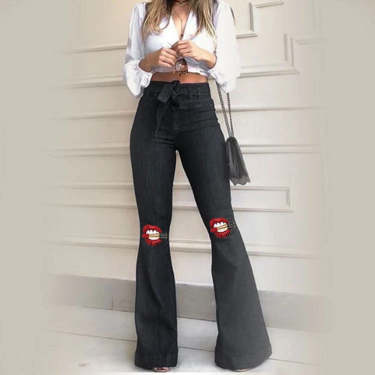 0102916 Best Seller Women Fashion Clothing High Waist Elastic Denim Pants Women Flare Jeans Pants