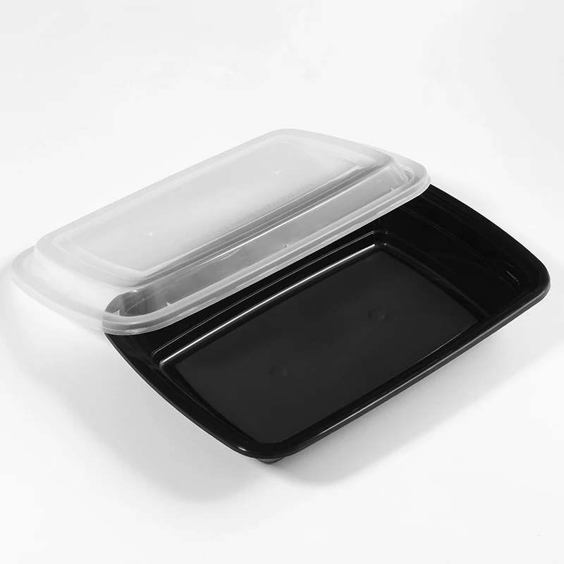 Black Rectangle Disposable Plastic Microwavable Meal Prep Food
