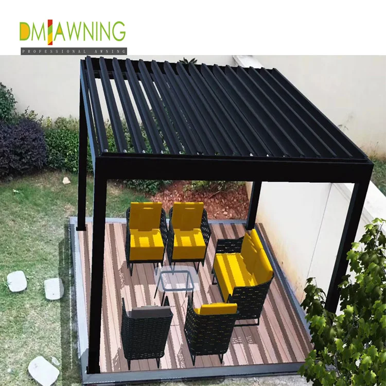 4x4m Außen Aluminium Manuelle Jalousie Pergola Mit Led Licht & Griff