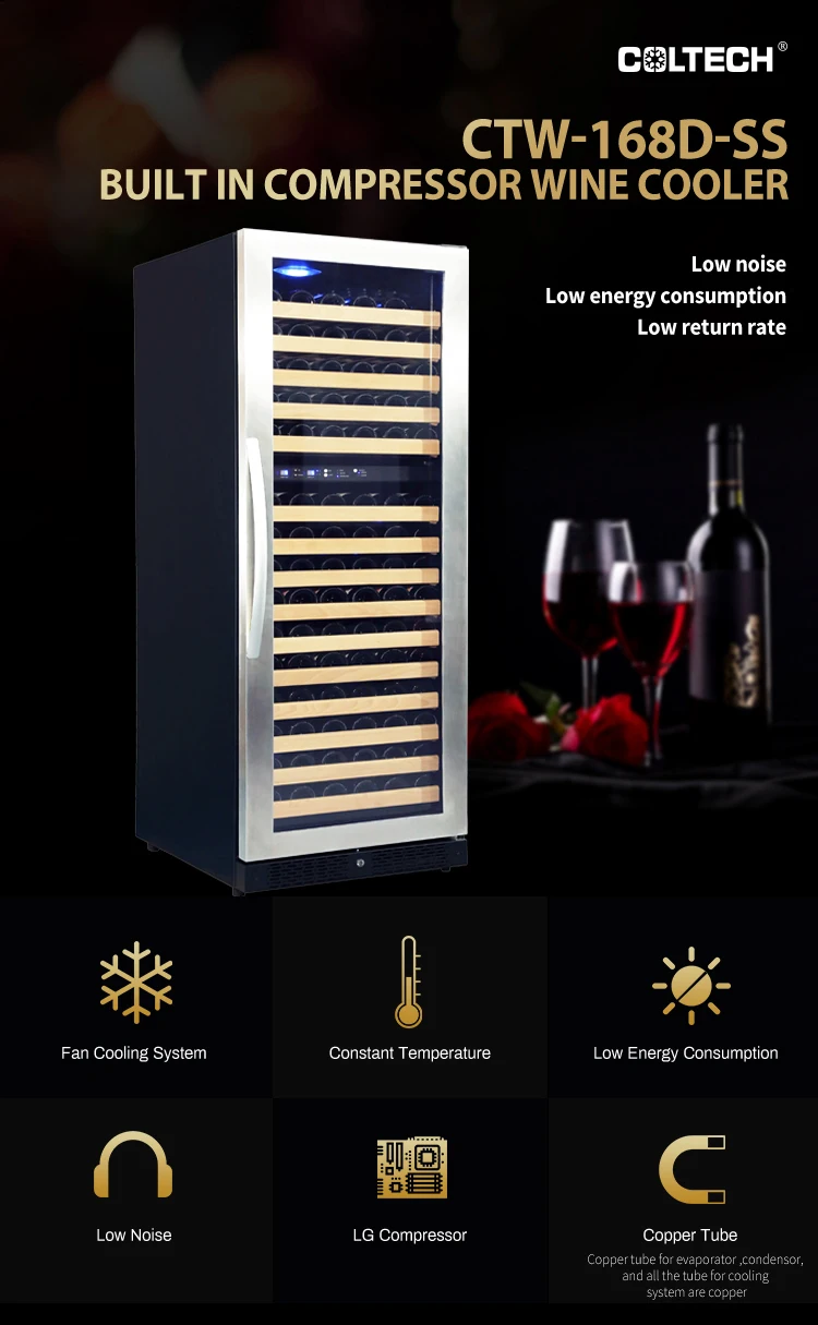 168 built in Dual Zone  stainless steel wine cooler refrigerators