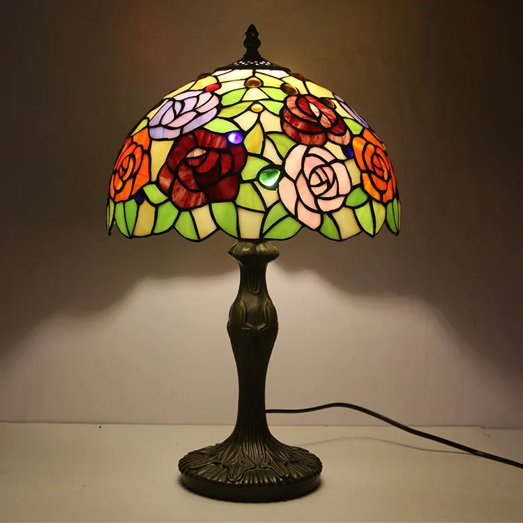 Wholesales Tiffany Children Bedroom Living Room Bedside Rose Shape Wedding Decorative Led Small Table Lamp