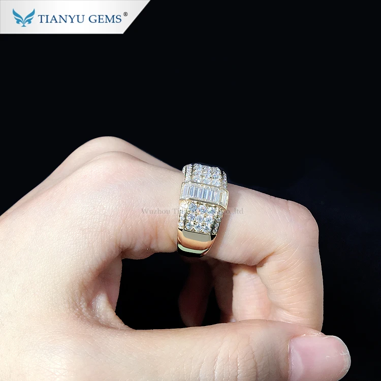 Tianyu Personalized Customized Baguette cut& Round Lab Diamond Gold Wedding Band Jewelry Ring For Men