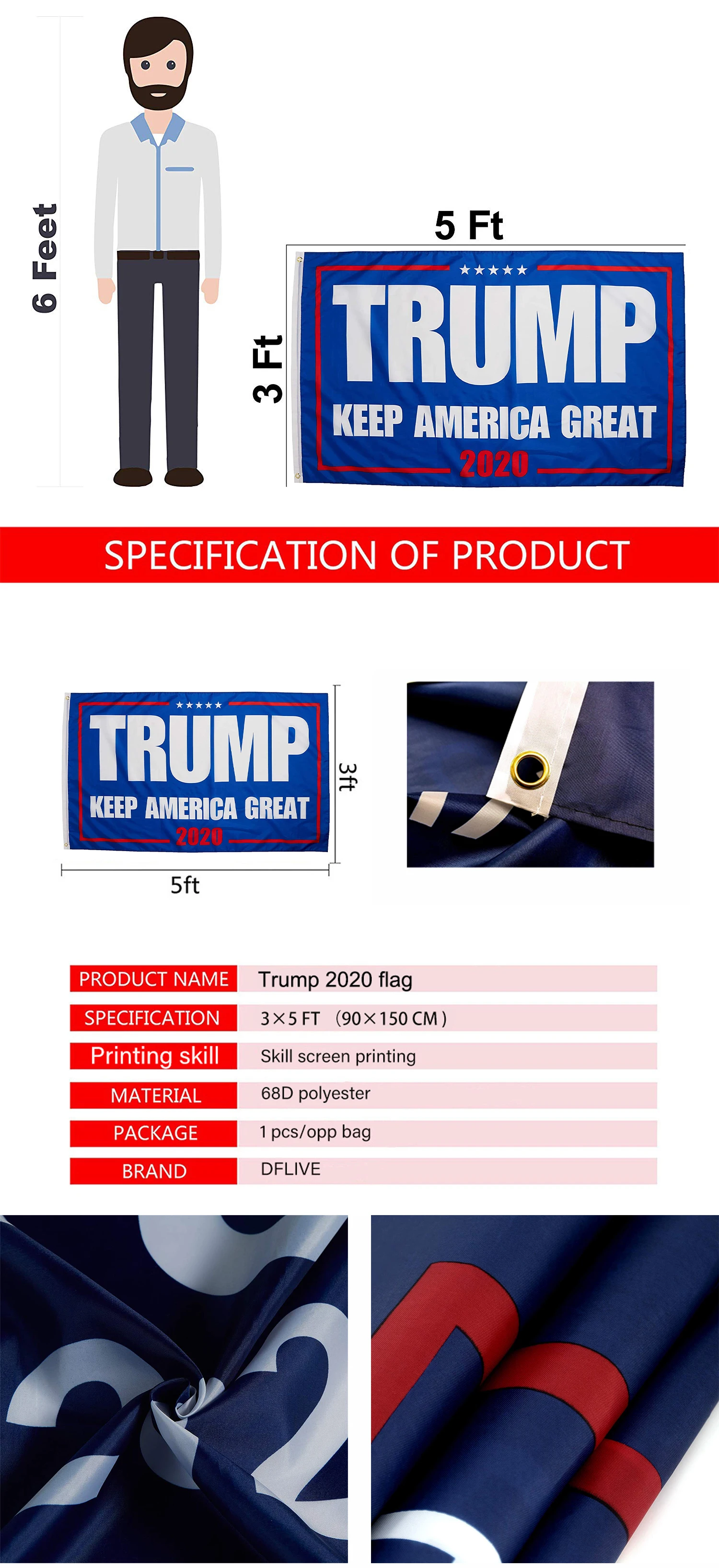 100 Pcs Trump 2020 President Donald trump us Keep America Great Flag wholesale