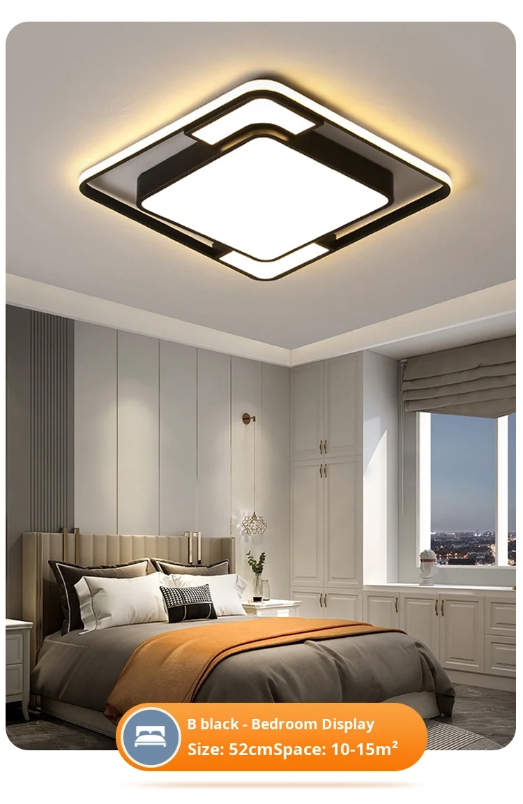 3CCT Black Gold Round Square Modern Chandelier Led Pendant Ceiling Lamp for Bedroom details