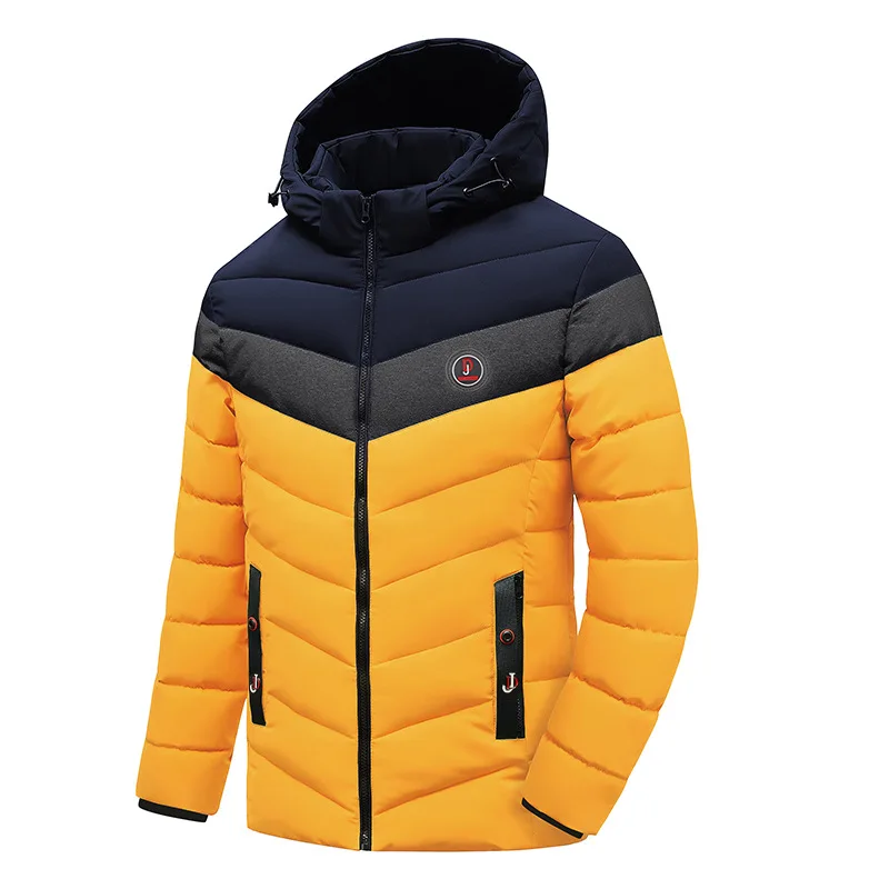 Winter New Warm Men's Color Matching Hood Detachable Cotton Coat_voghion.com