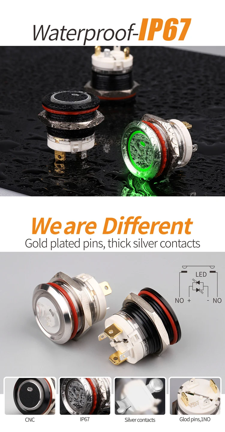 High qualified switch made 19mm 2NO momentary ring illuminated piezo switch