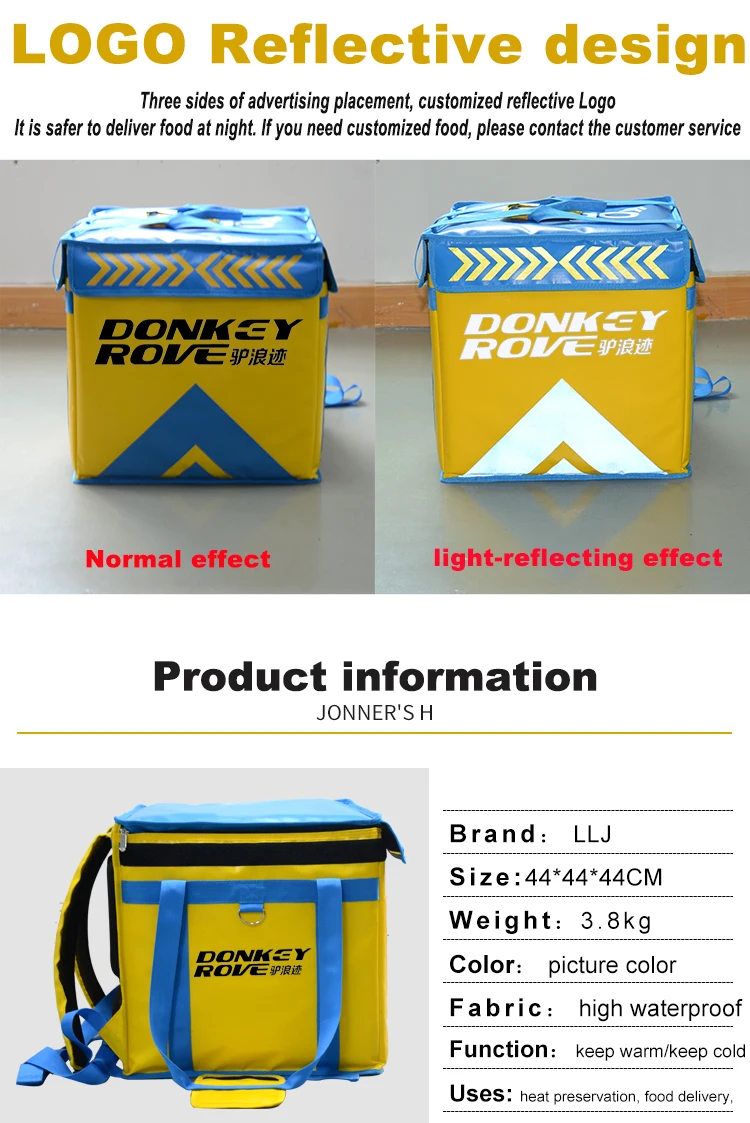 Large Insulated Food Pizza Heated Delivery Bag For Motorcycle With