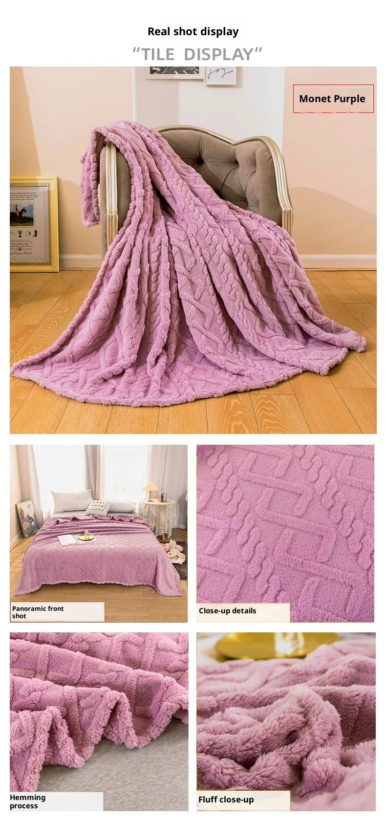 Simple Embroidered Rhombic Knitted Eco-friendly Winter Warm Taffeta Fleece Thickened Blanket supplier