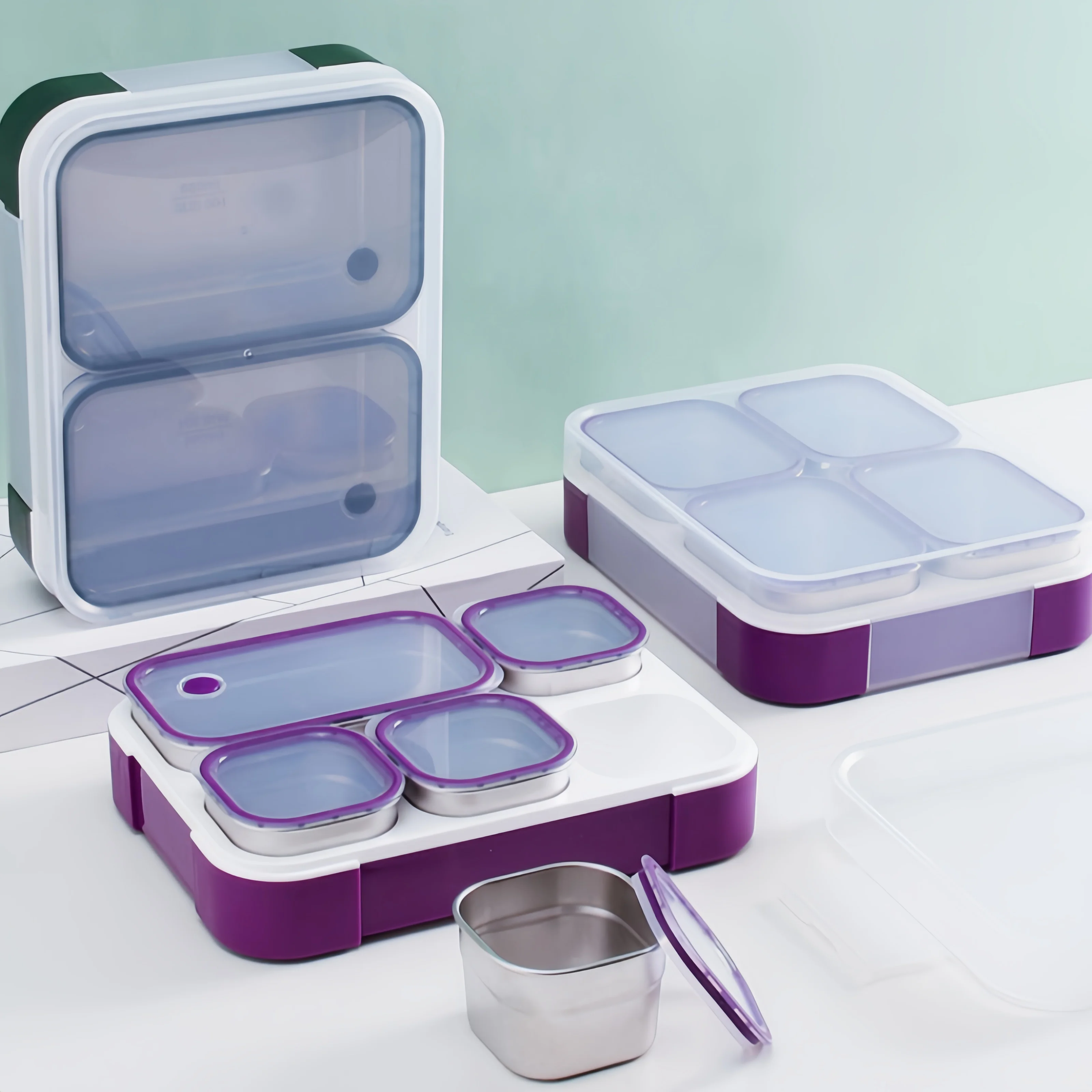 BPA-Free Plastic Lunch Box Microwavable Bento Box with Removable Inner Divided Box for Adults Kids Kitchen School Food Storage details