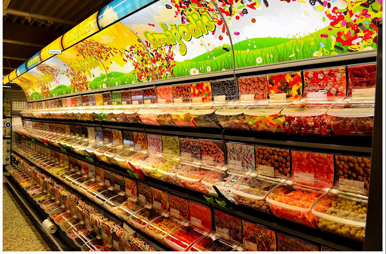 supermarket pick and mix dried fruit display shelf for supermarket rack