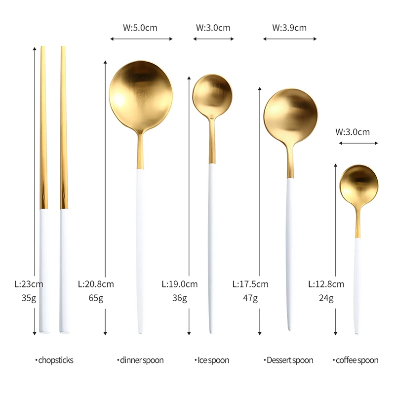 Environmentally Friendly Kitchen Cutlery 18/10 Gold Matte White Handle