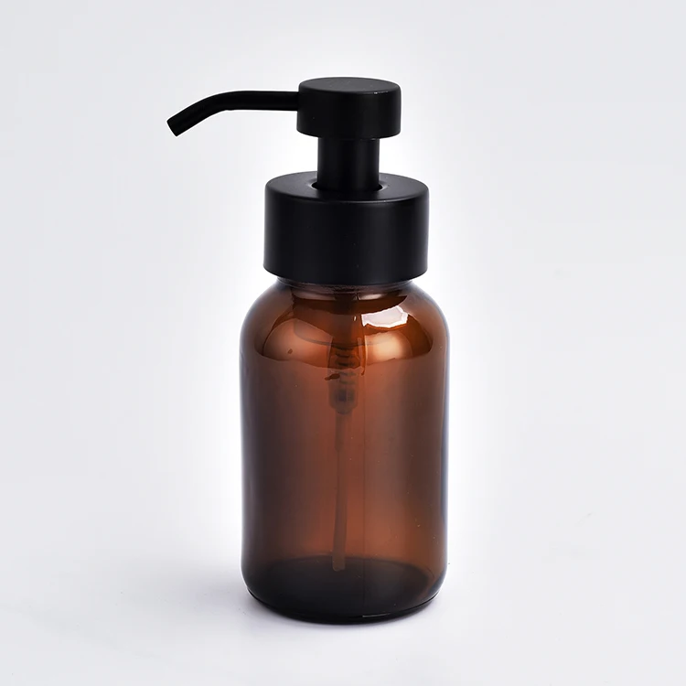 8 Oz Wholesale Amber Glass Foaming Soap Dispenser Bottle With Matte