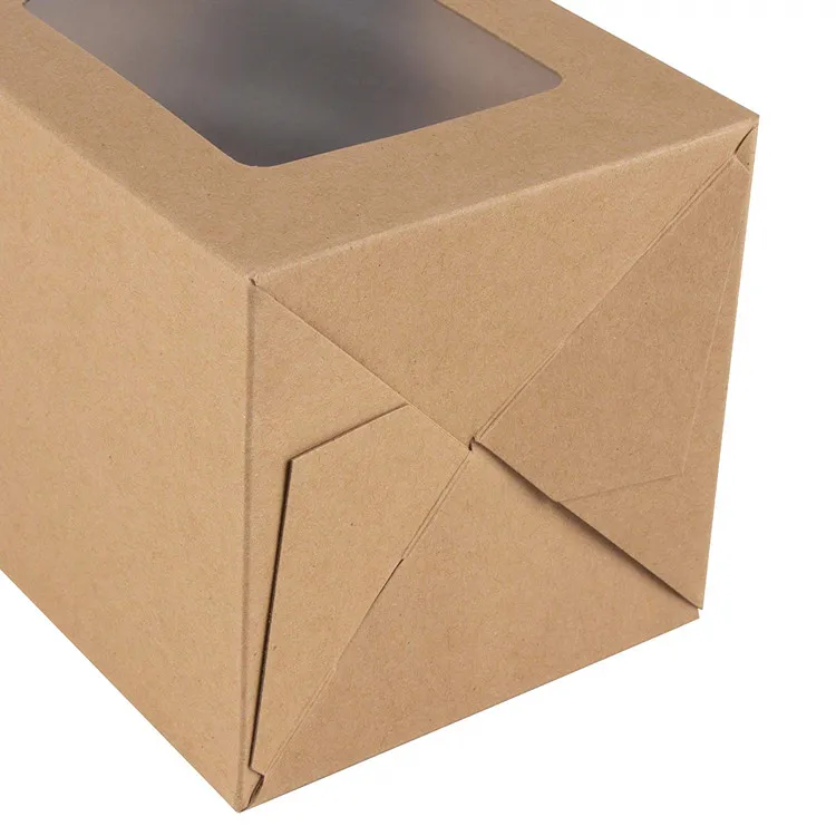 Kraft Paper Cupcake Boxes Single Bakery Box Packaging With Clear