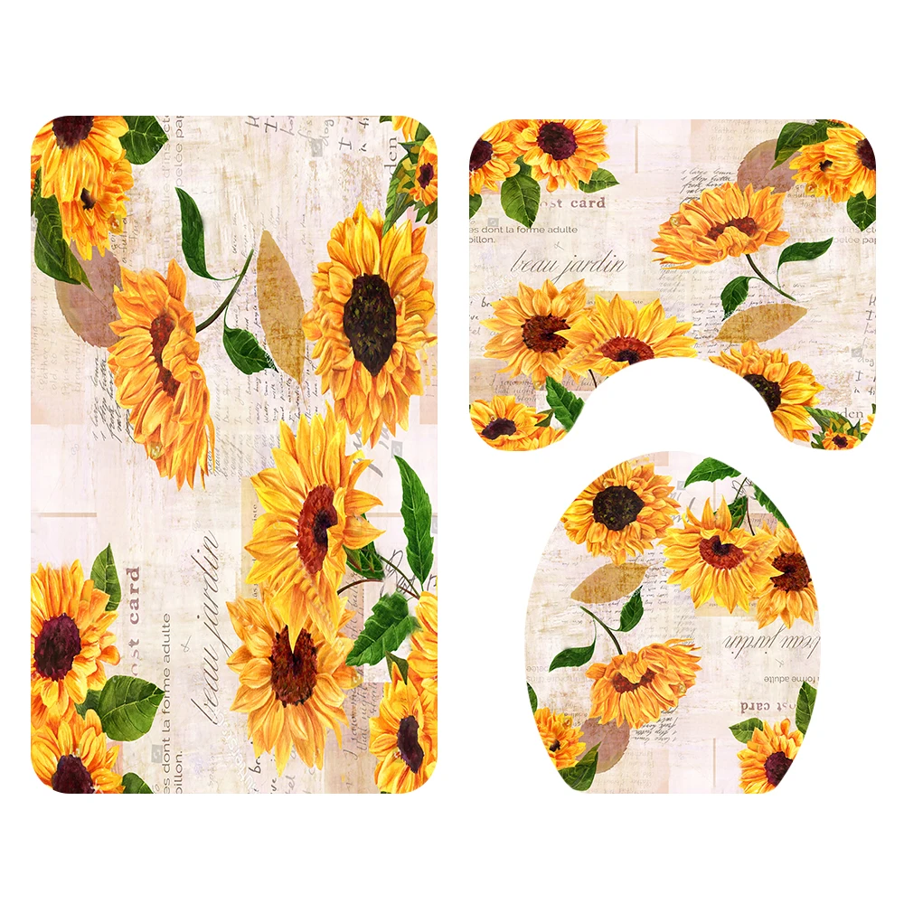 New Shower Curtain Lid Toilet Cover Bath Mat Rug with Hooks Bathroom Accessory Sets