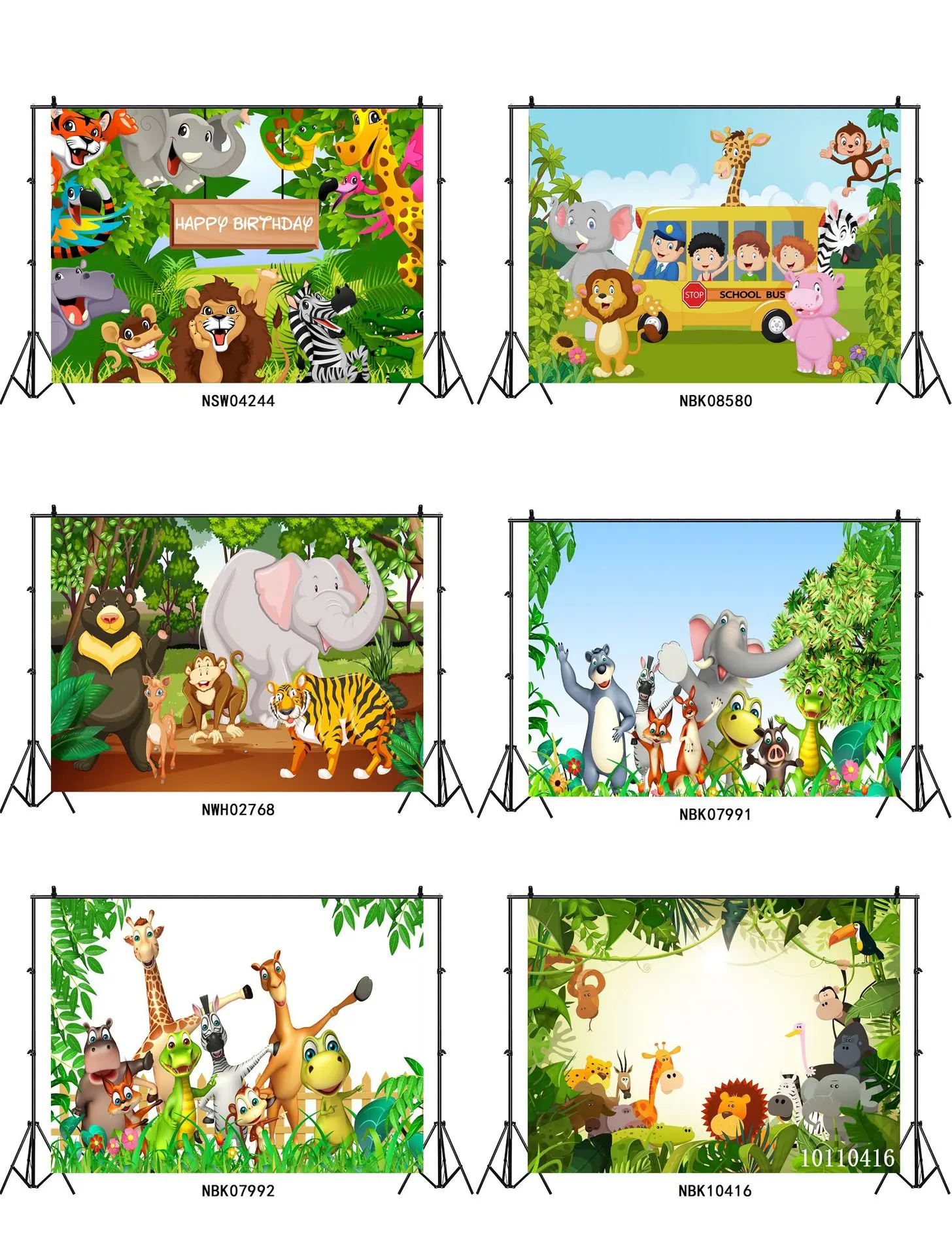 Happy Birthday Backdrop 5x3 Vinyl Childish Cartoon Zoo Animals Frame Photography Background Grinning Monkey Lion Crocodile Kids Baby Birthday Party Shoot Banner Cake Smash Wallpaper